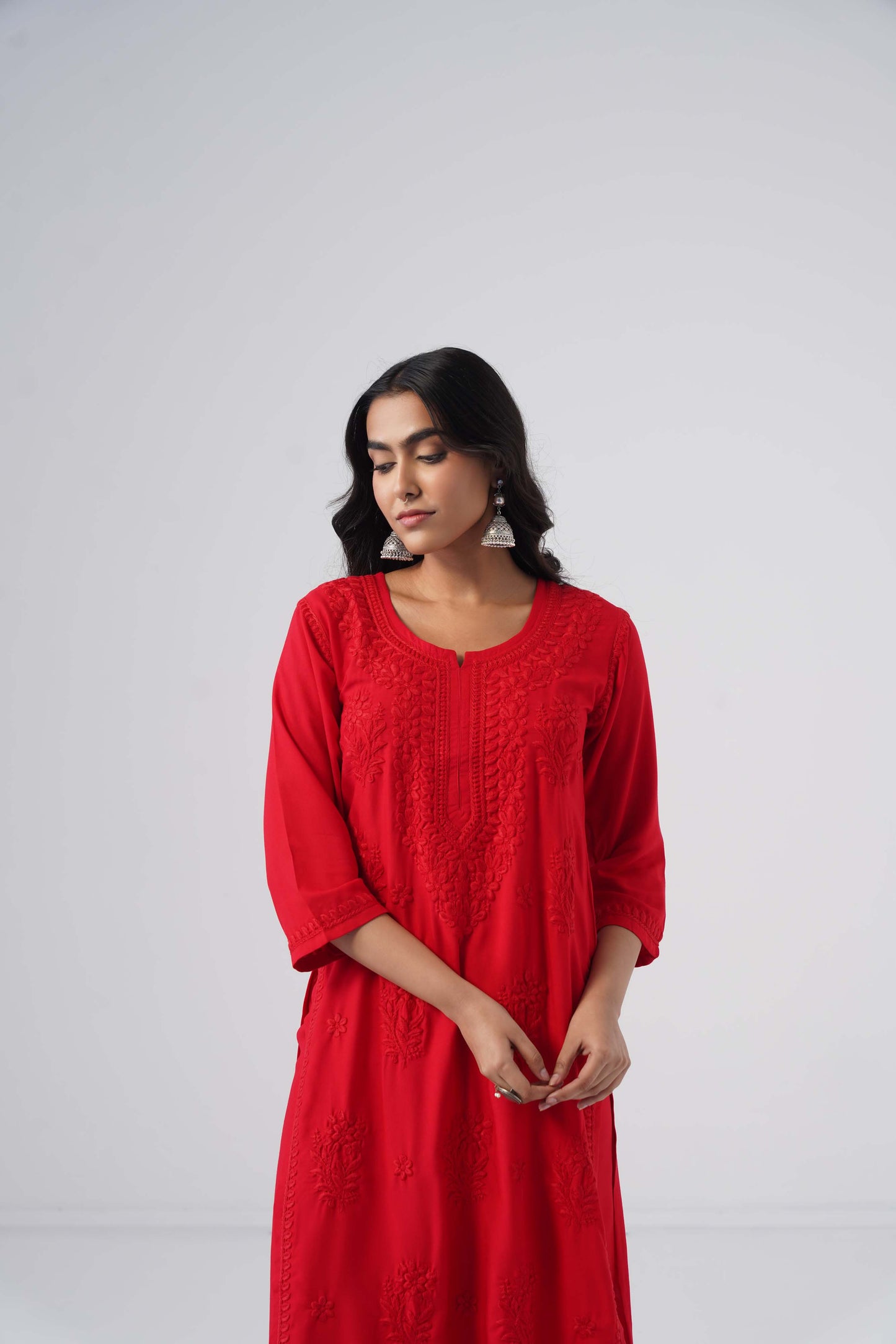 Maahi red Rayon Kurta Pant set