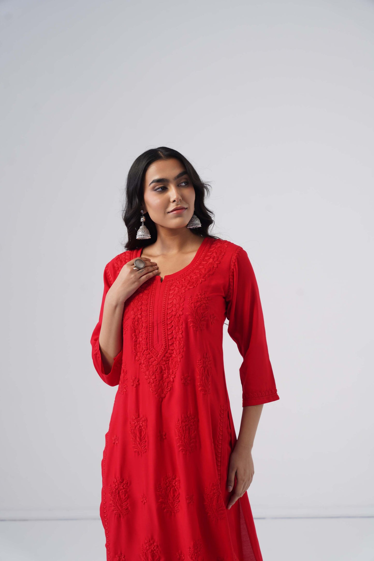 Maahi red Rayon Kurta Pant set