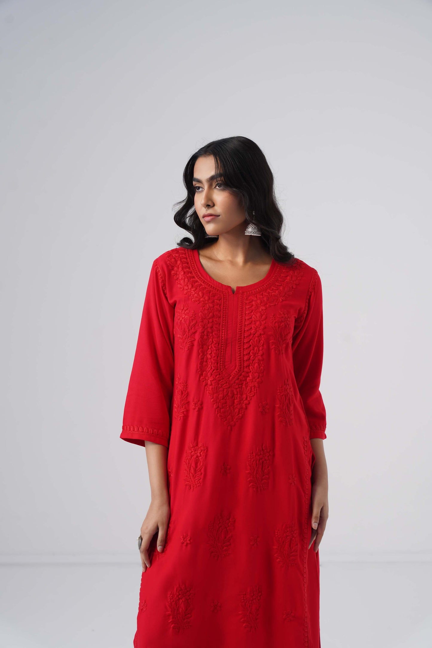 Maahi red Rayon Kurta Pant set