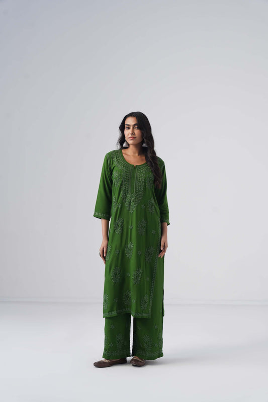 Maahi olive Rayon Kurta Pant set