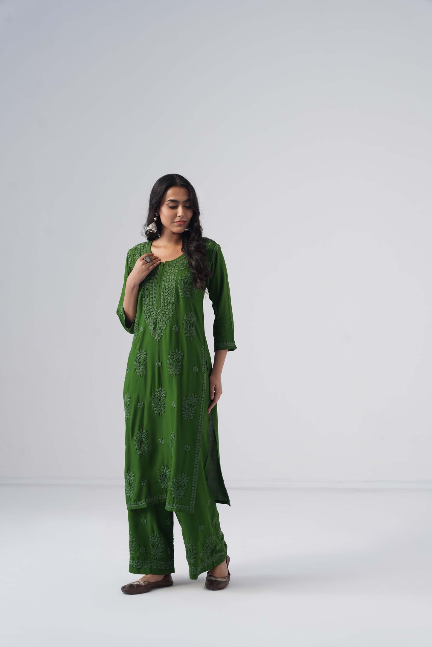 Maahi olive Rayon Kurta Pant set