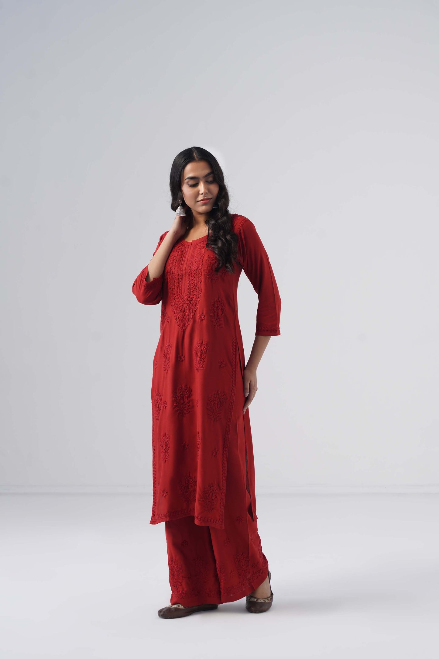 Maahi maroon Rayon Kurta Pant set
