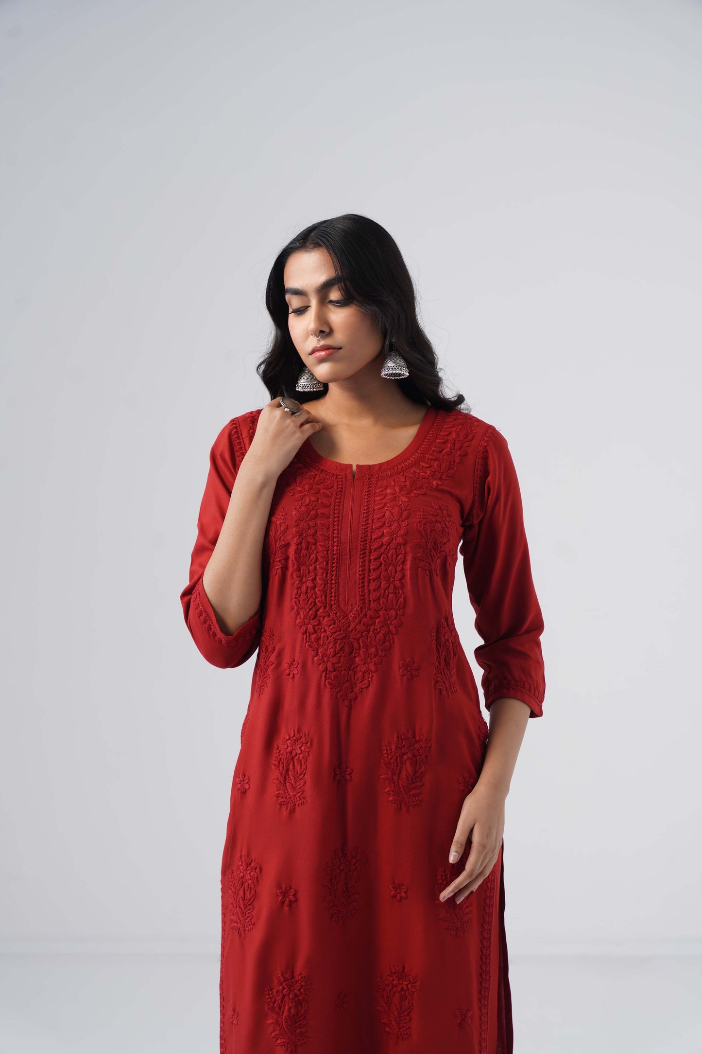 Maahi maroon Rayon Kurta Pant set