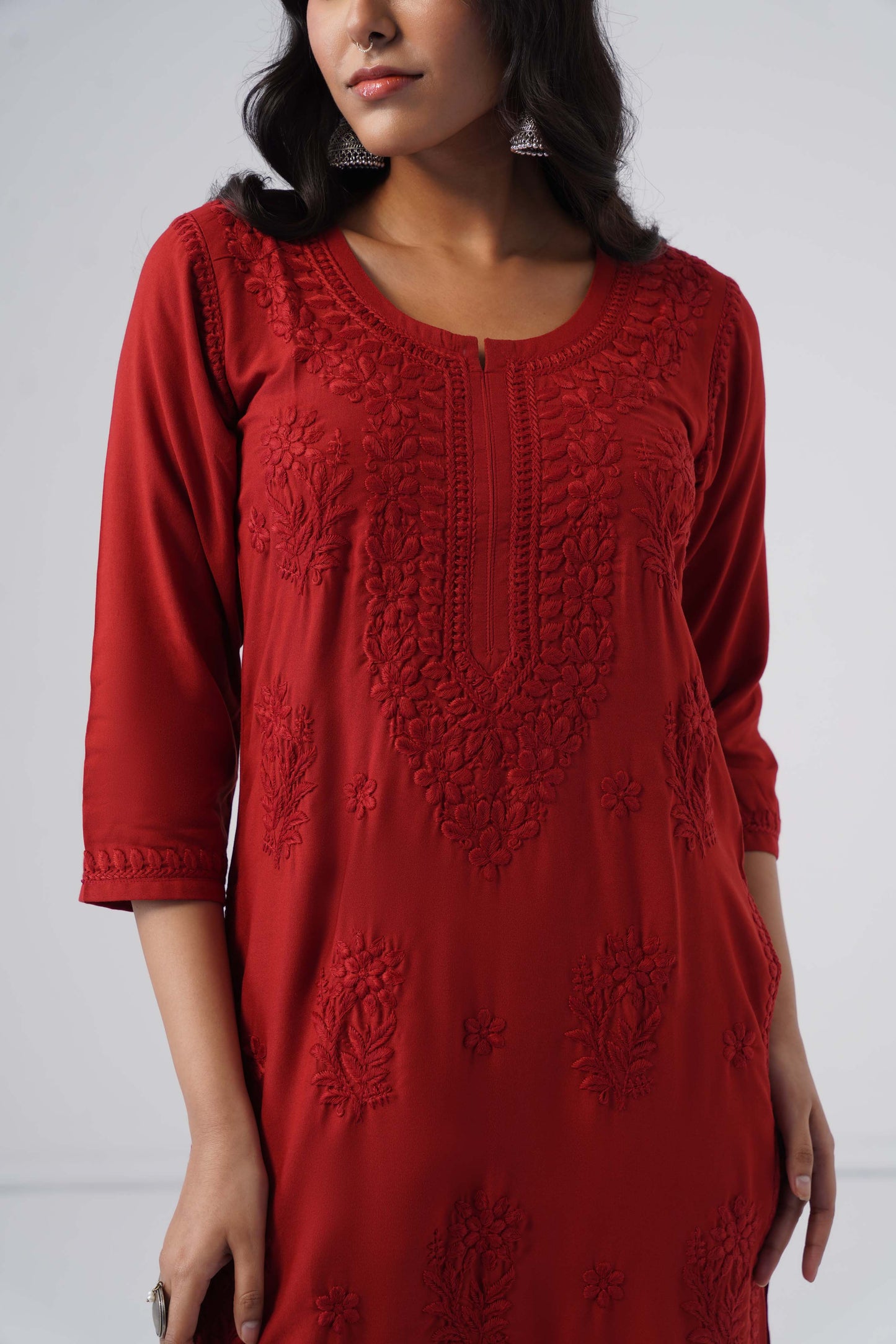 Maahi maroon Rayon Kurta Pant set