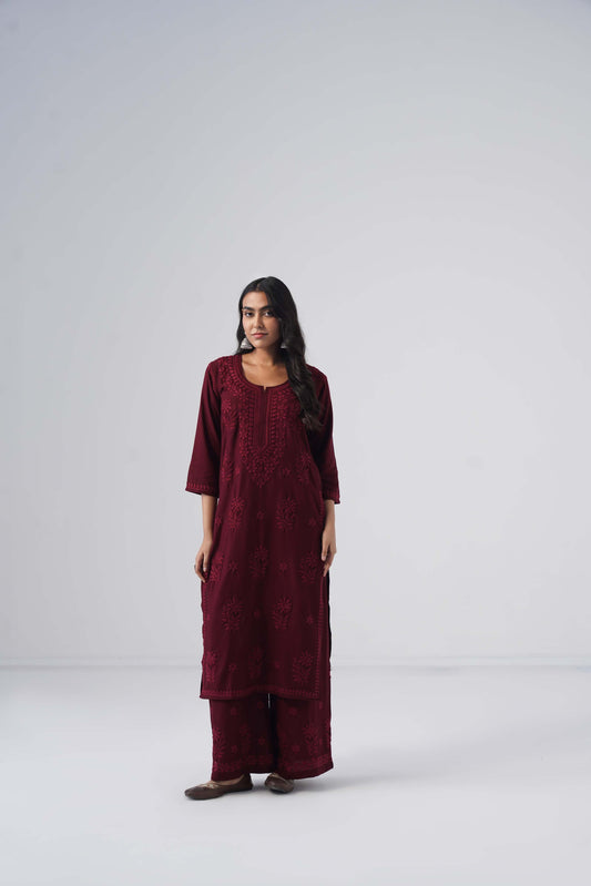 Maahi plum Rayon Kurta Pant set