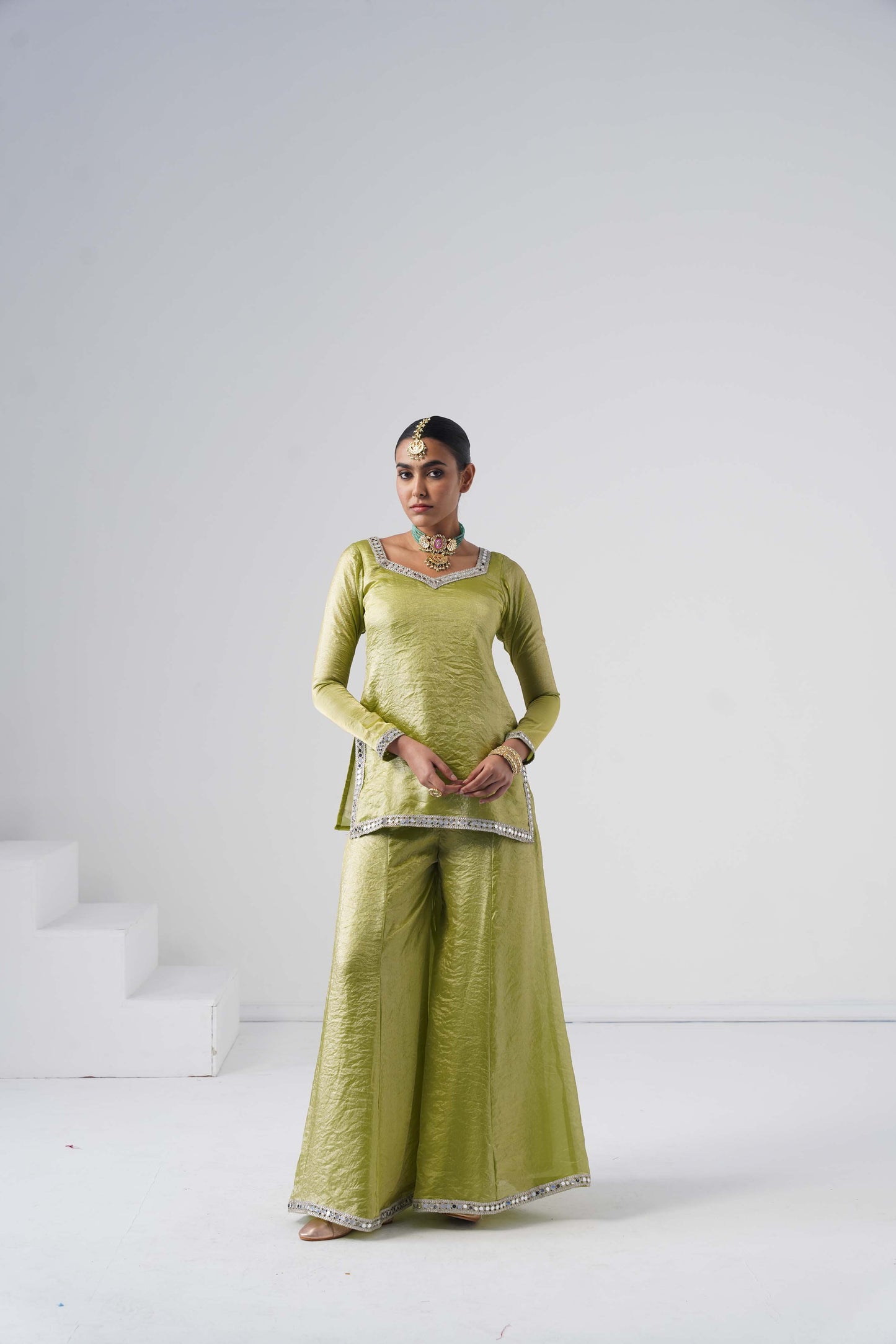 Saanjh Lime Green Sarara Set