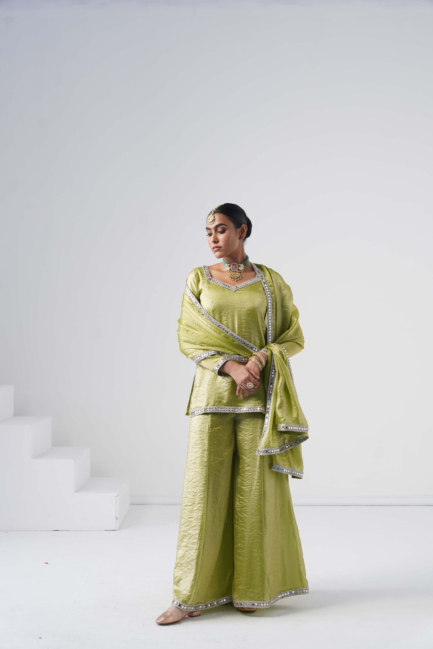 Saanjh Lime Green Sarara Set