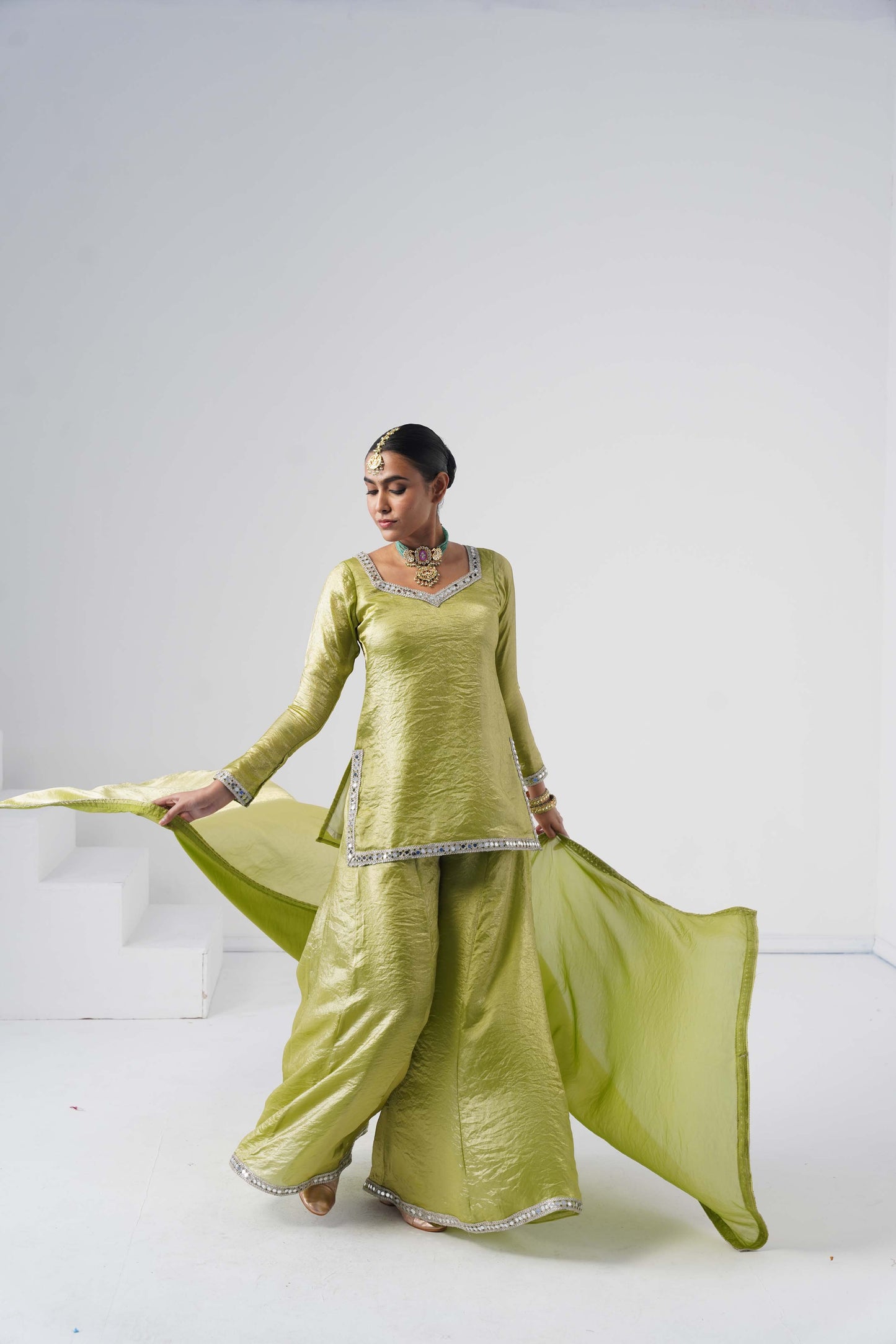 Saanjh Lime Green Sarara Set