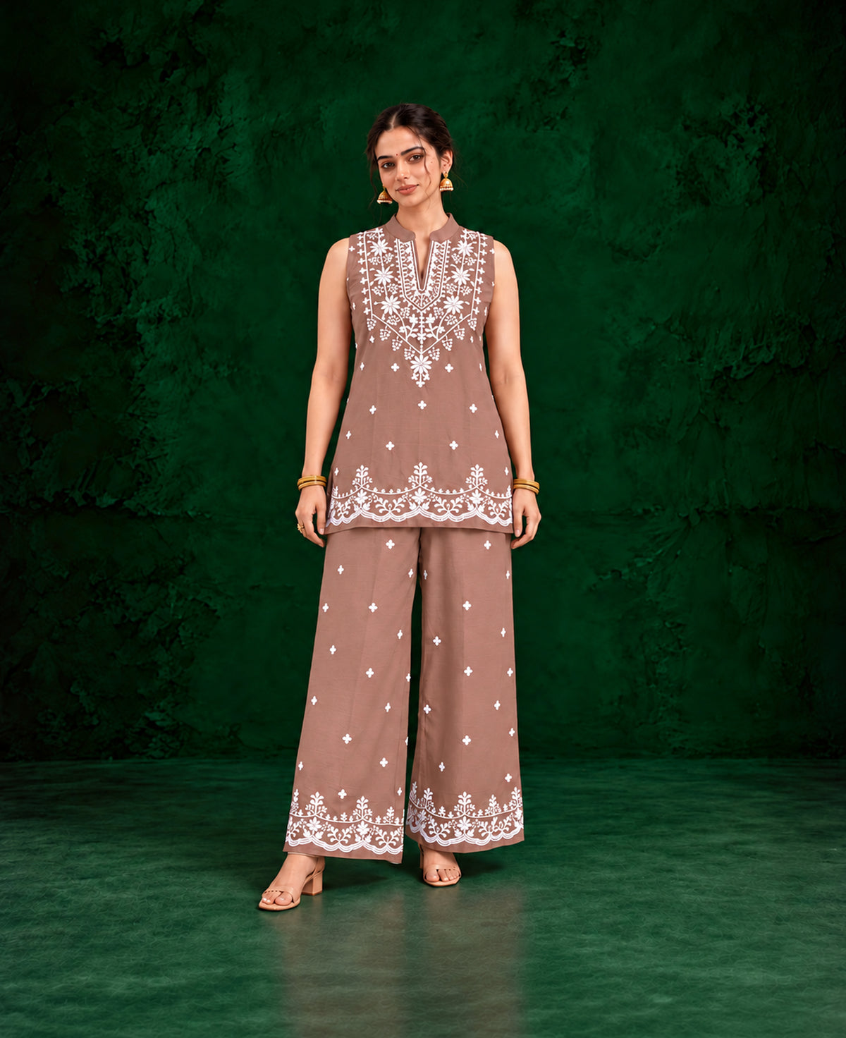 Juhi Dusty Rose Embroidered Kurta with Palazzo Set