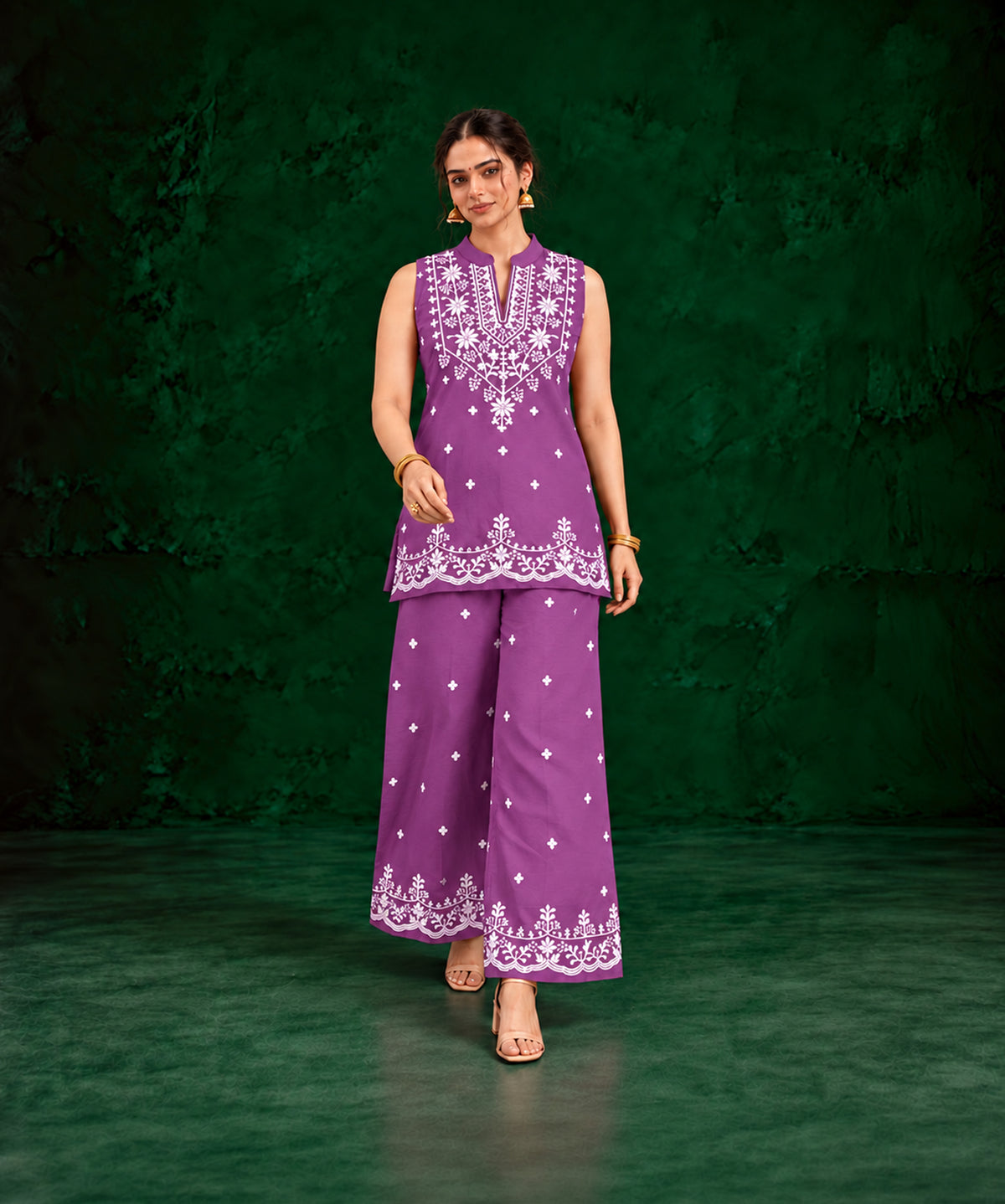 Juhi Purple Embroidered Kurta with Palazzo Set