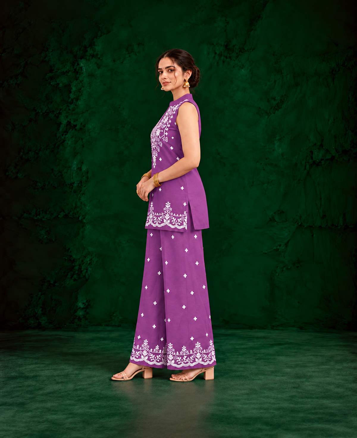 Juhi Purple Embroidered Kurta with Palazzo Set