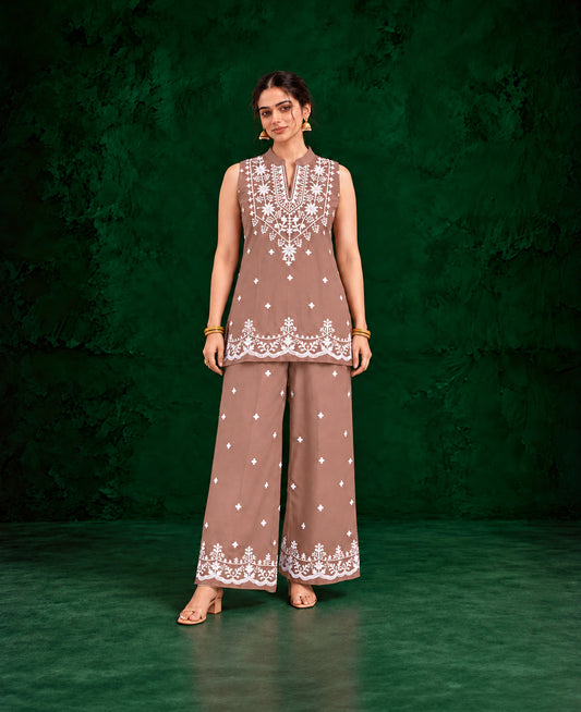 Juhi Dusty Rose Embroidered Kurta with Palazzo Set