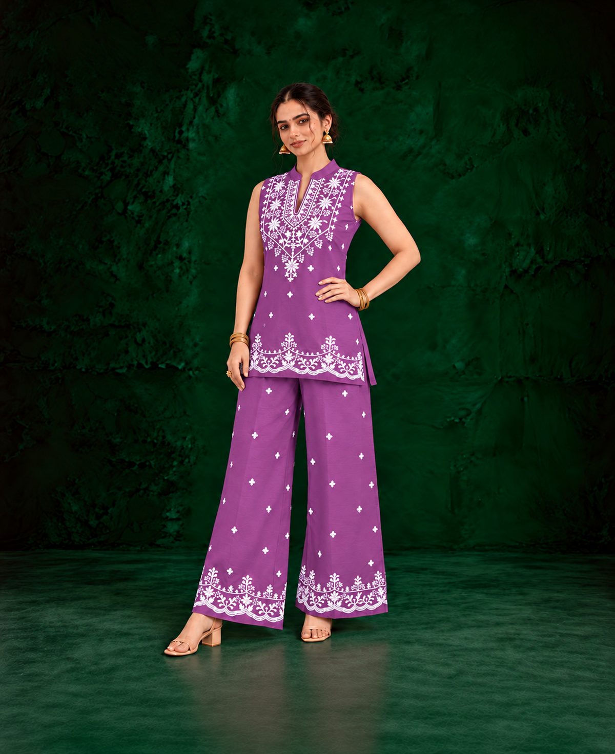 Juhi Purple Embroidered Kurta with Palazzo Set
