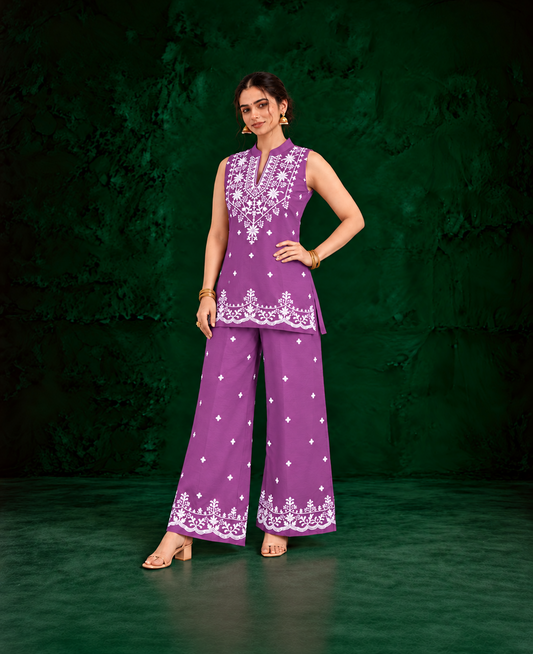 Juhi Purple Embroidered Kurta with Palazzo Set