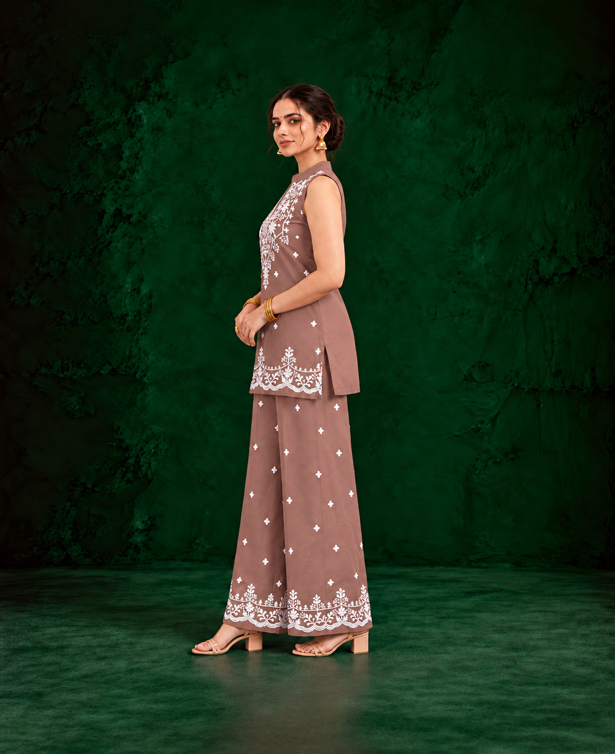Juhi Dusty Rose Embroidered Kurta with Palazzo Set