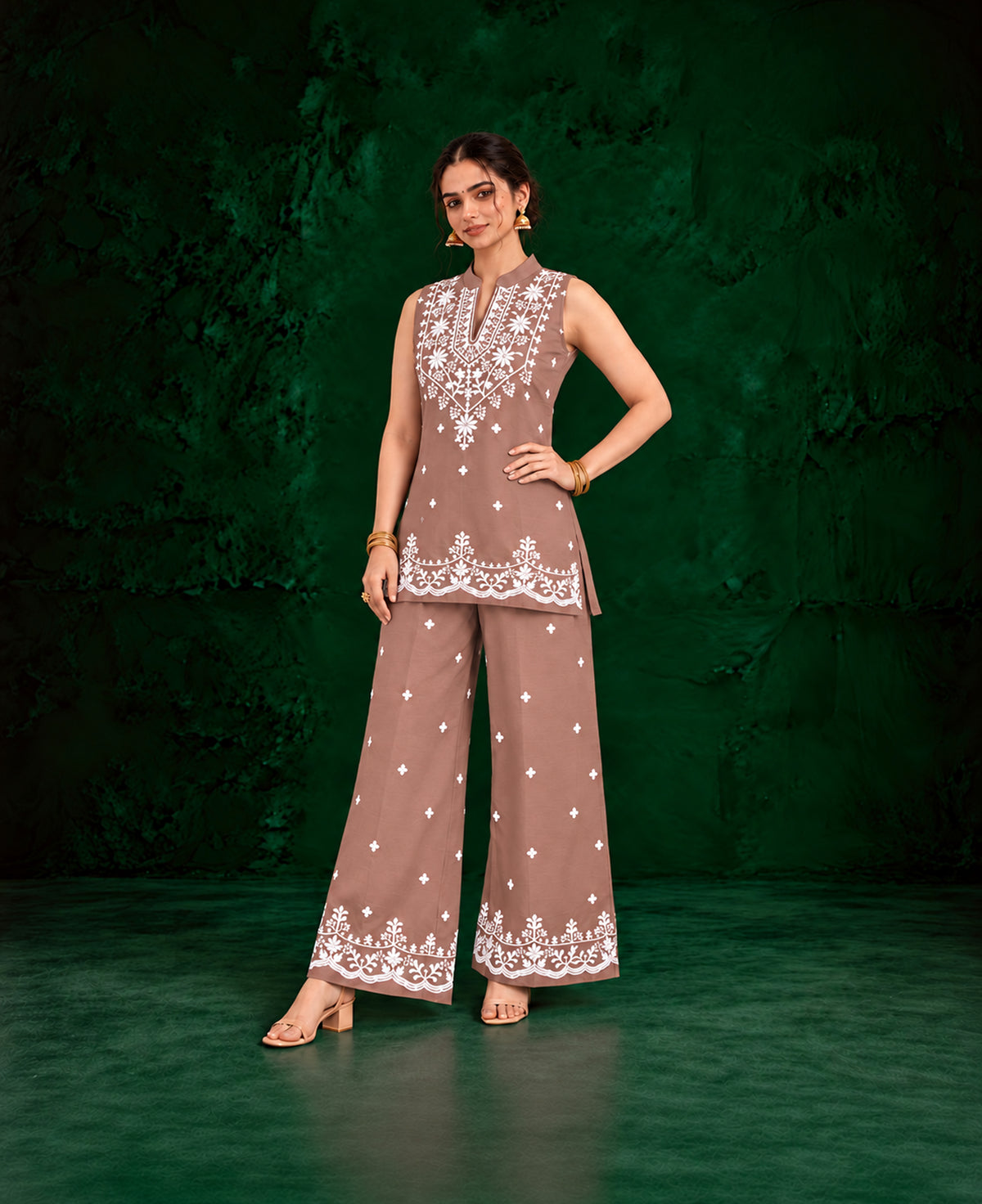 Juhi Dusty Rose Embroidered Kurta with Palazzo Set