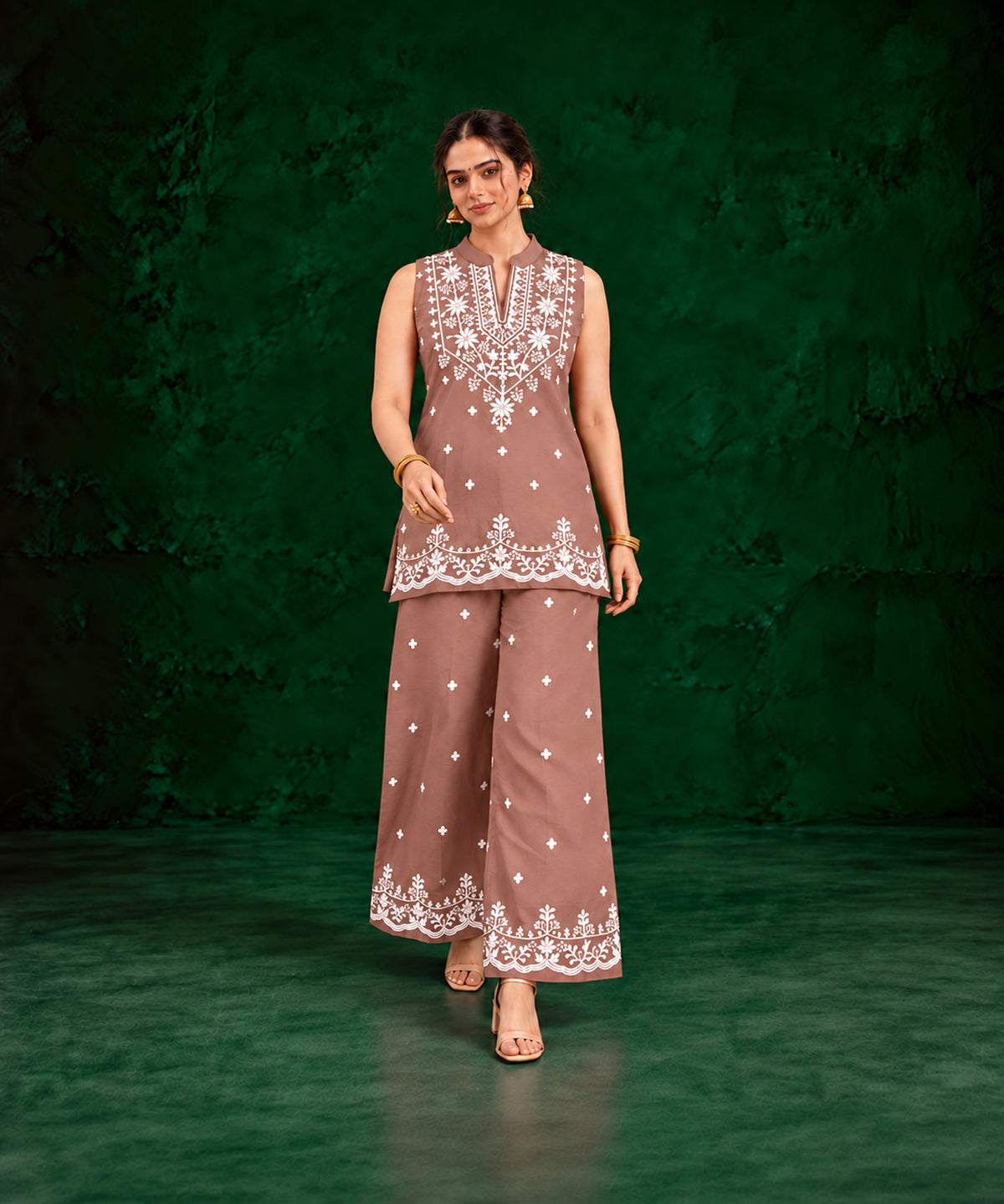 Juhi Dusty Rose Embroidered Kurta with Palazzo Set