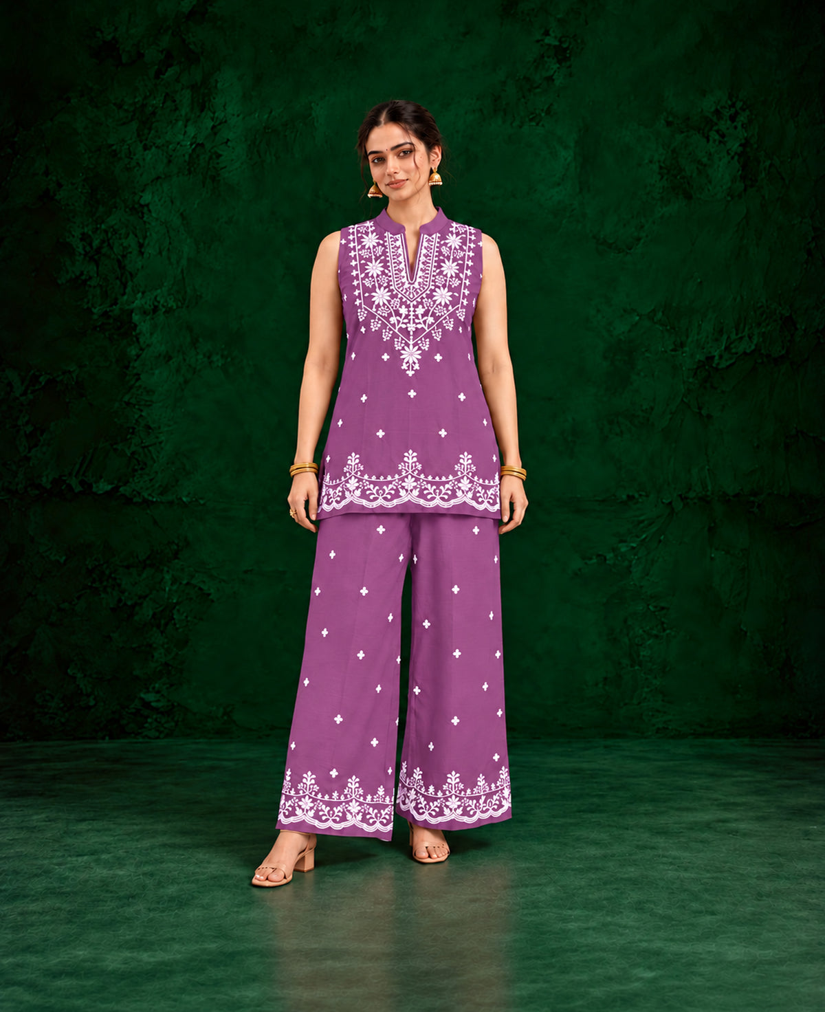Juhi Purple Embroidered Kurta with Palazzo Set