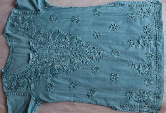 Nazakat Sea Blue Cotton short kurta