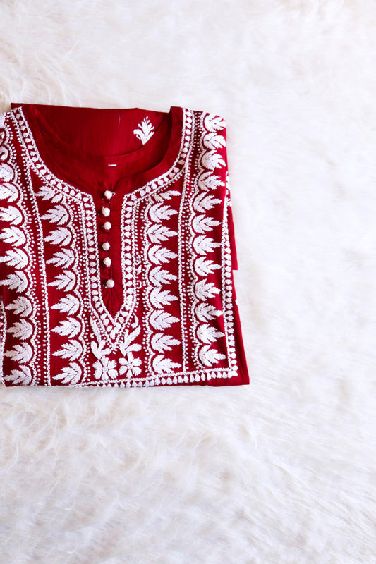 Nura Maroon Long Cotton kurta