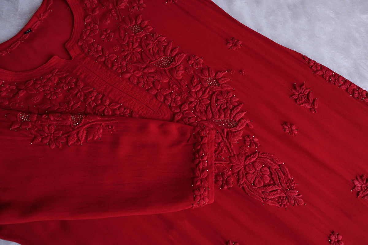 Ehsaas Red Viscose Georgette Kurta