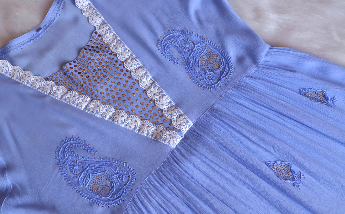 Inaya Ice Blue Pure Chiffon Dress