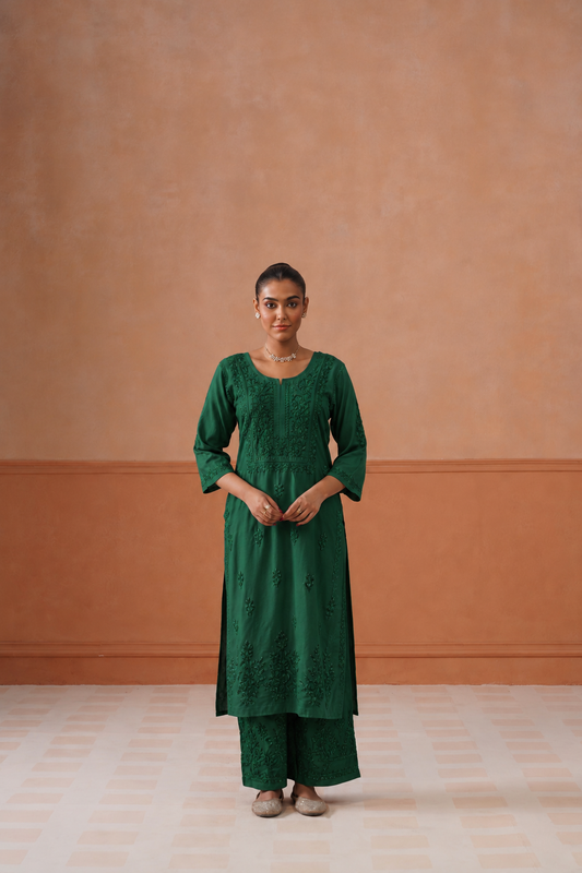 Aayat Bottle Green Rayon Kurta Pant set
