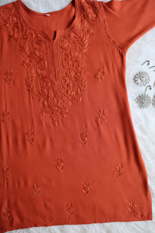 Kyara Rust Orange Short Rayon Kurta