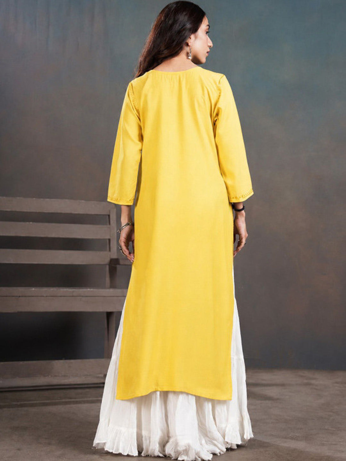 Amber Pastel Yellow Ombre Long Rayon Kurta