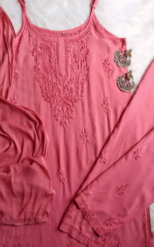 Elegant rose brown kurta, pants, and dupatta set