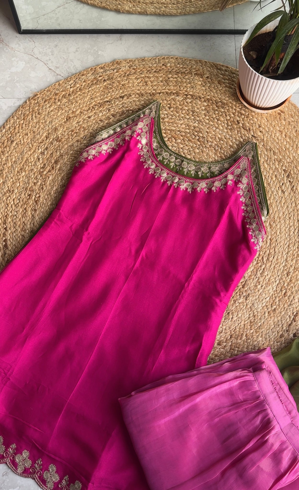 Aisha pink halter neck dress with plazzo and dupata