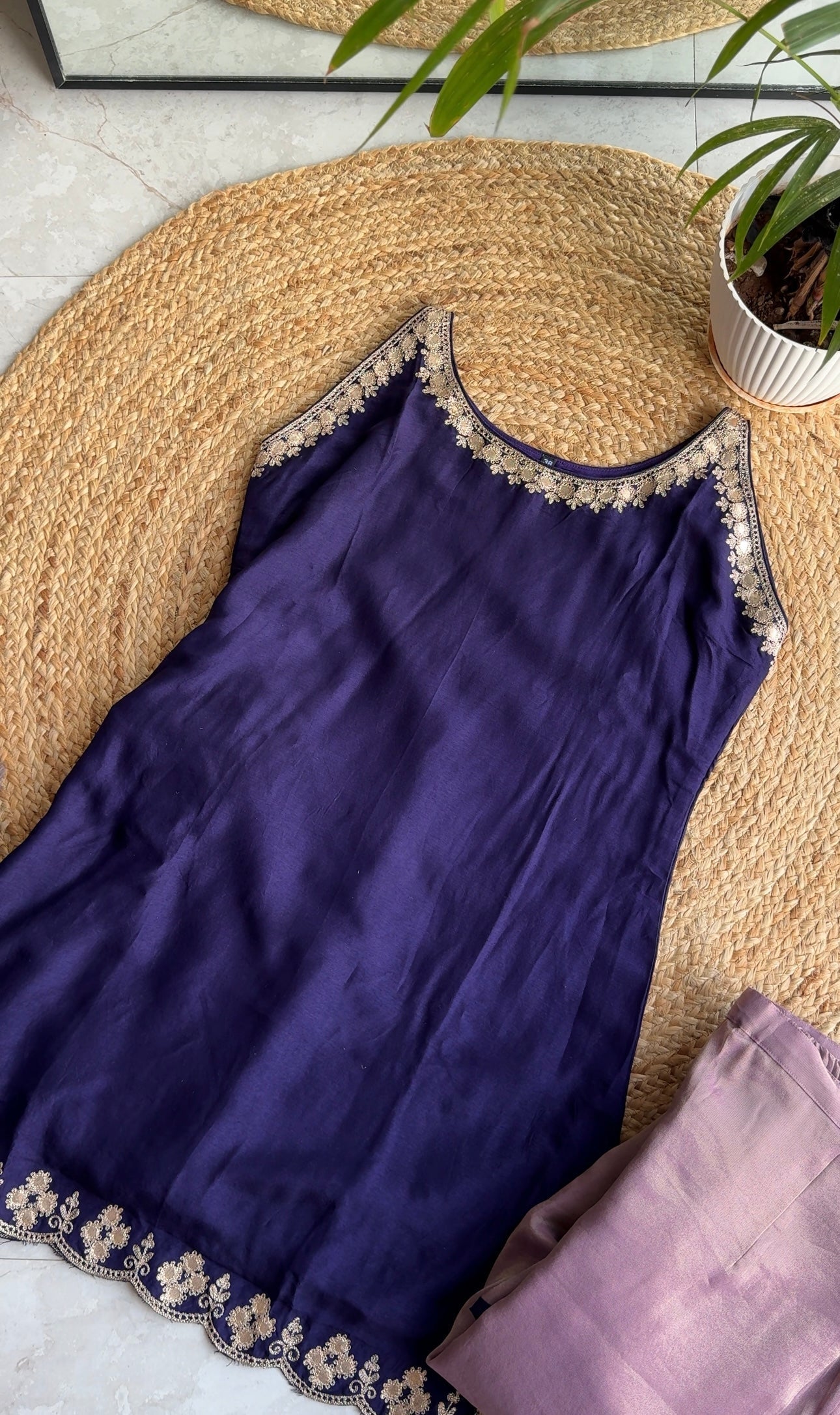 halter Purple neck short kurta with pants