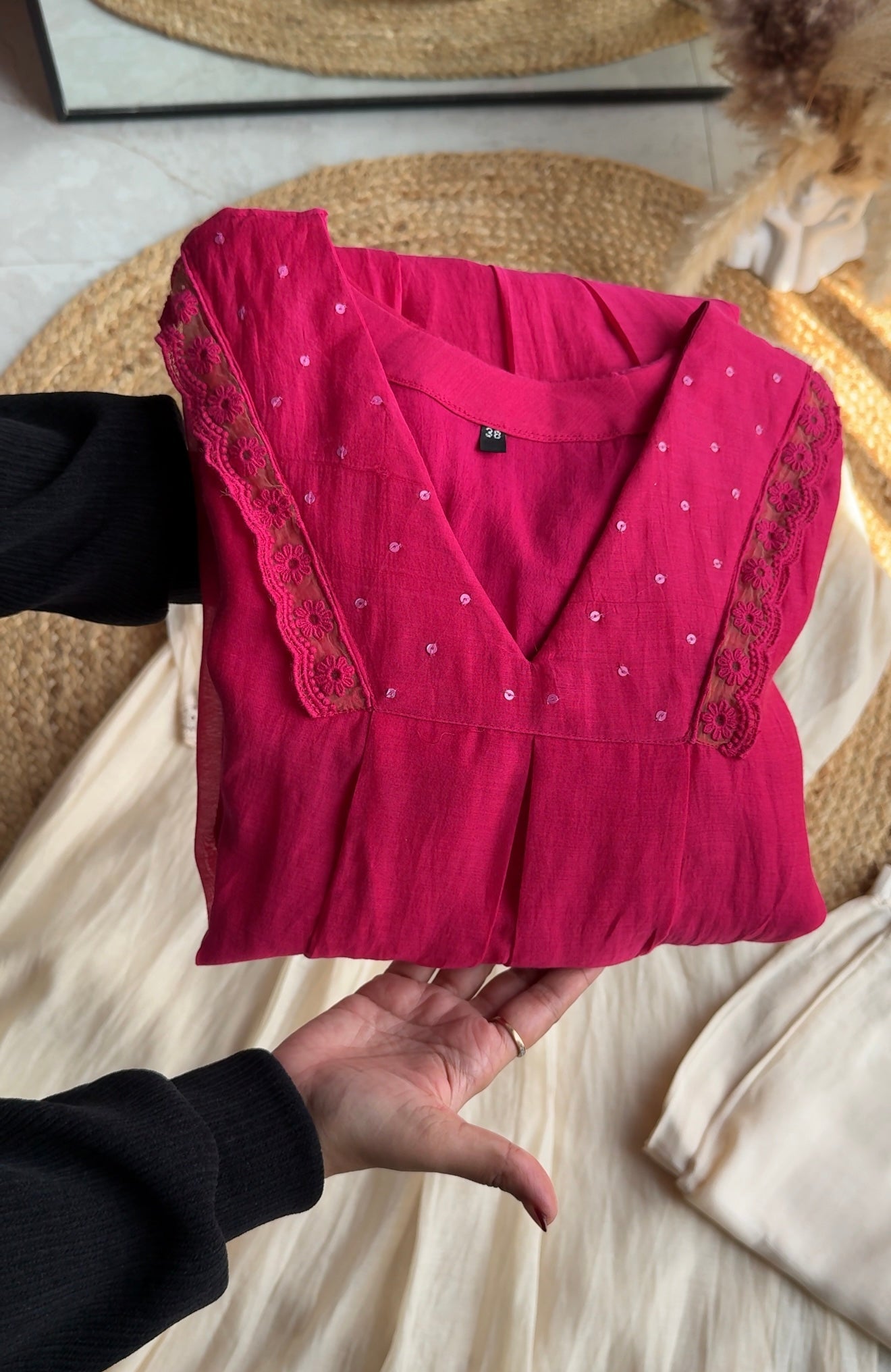 kesar Aline embroidered hand work sleeve mul Chanderi dress