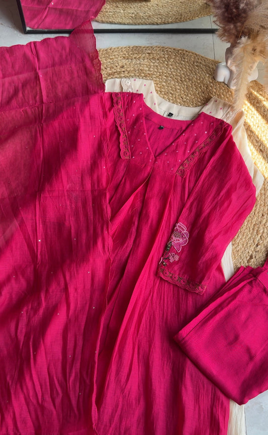 kesar Aline embroidered hand work sleeve mul Chanderi dress