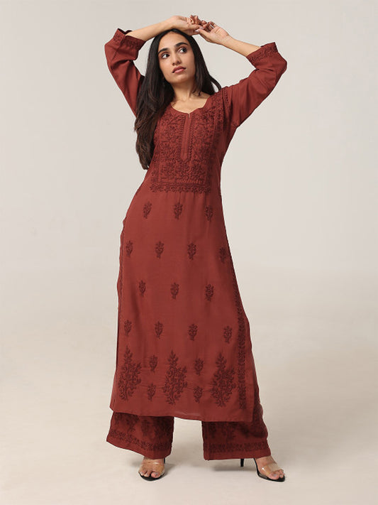 Aayat Rust Rayon Kurta Pant set