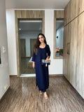 Women’s navy blue ethnic rayon kurta palazzo outfit