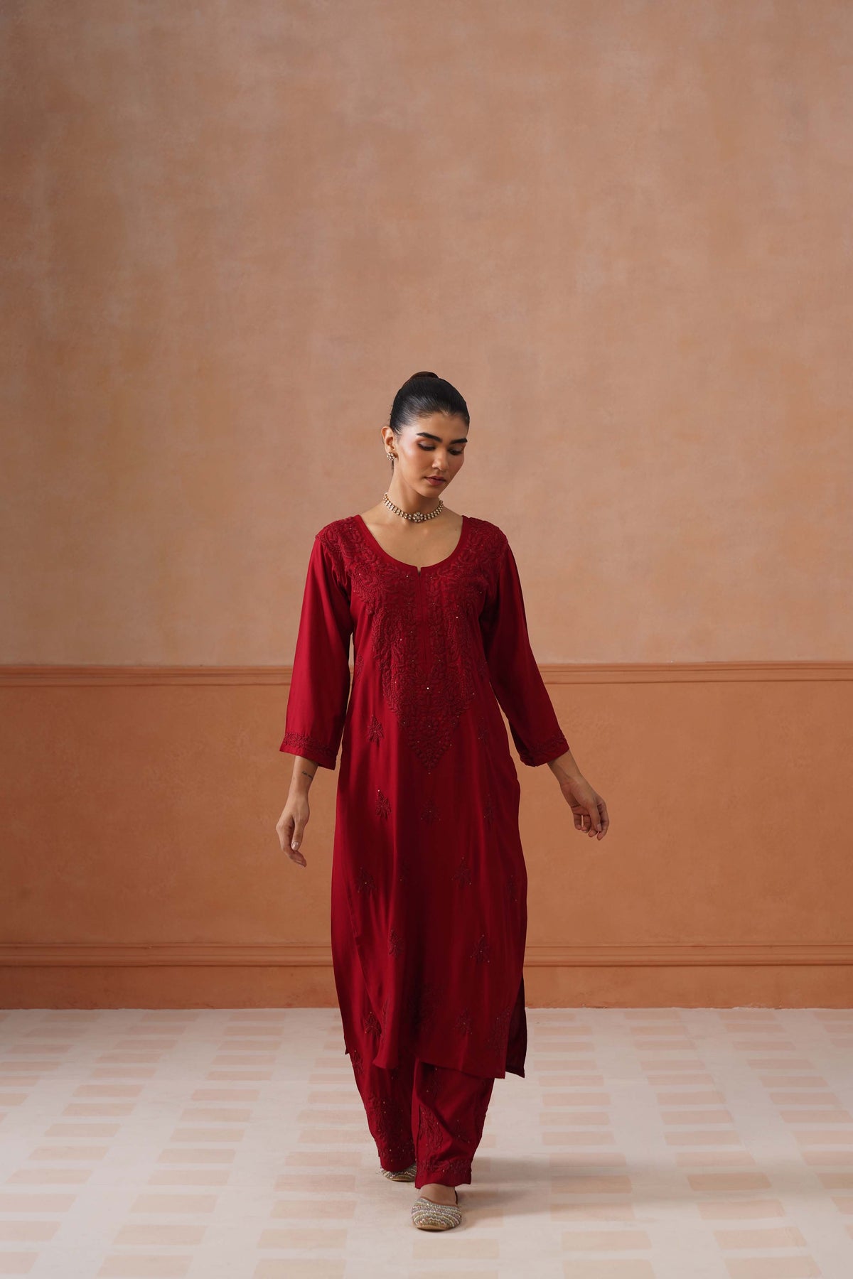 Gulistaan Maroon 2 piece Rayon Kurta Plazzo set