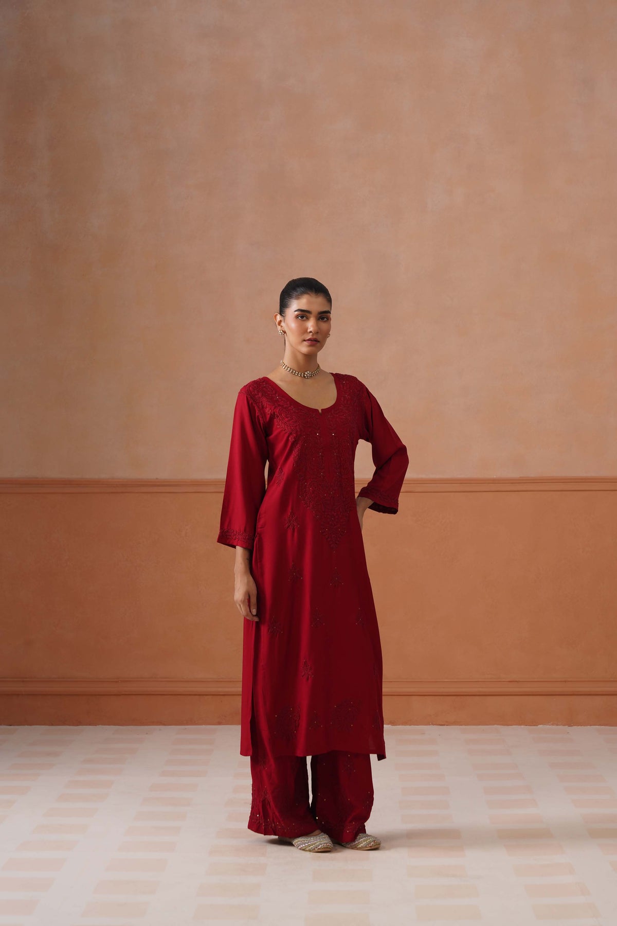 Gulistaan Maroon 2 piece Rayon Kurta Plazzo set