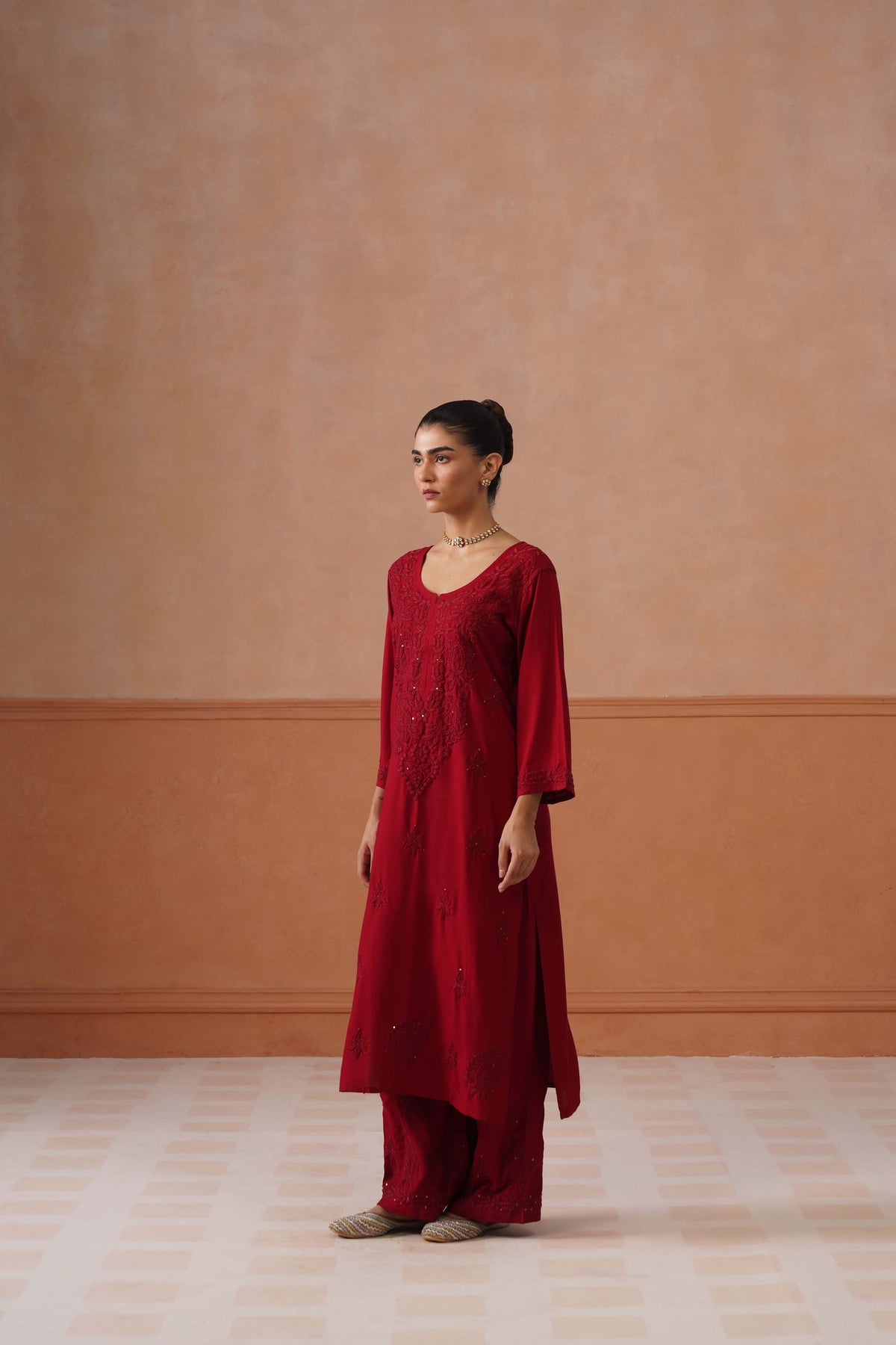 Gulistaan Maroon 2 piece Rayon Kurta Plazzo set