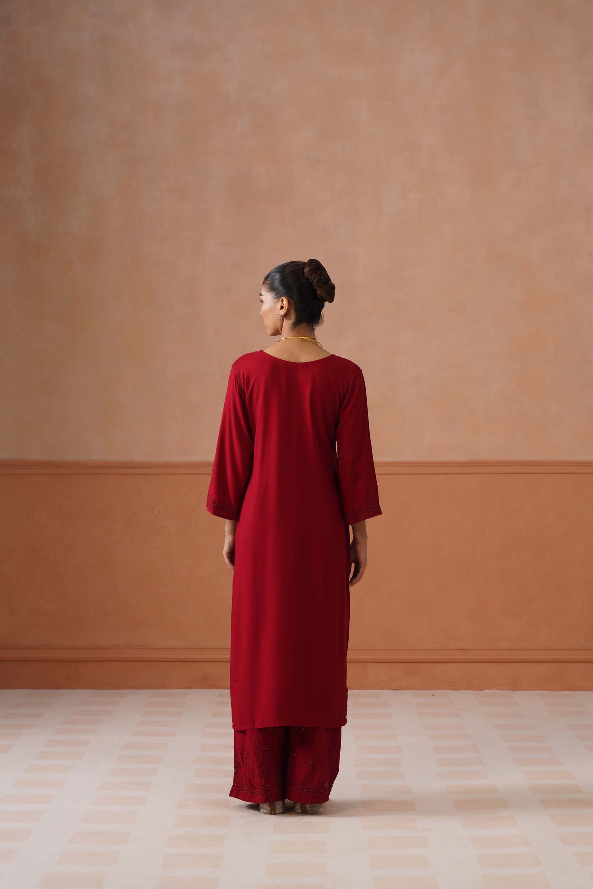 Gulistaan Maroon 2 piece Rayon Kurta Plazzo set