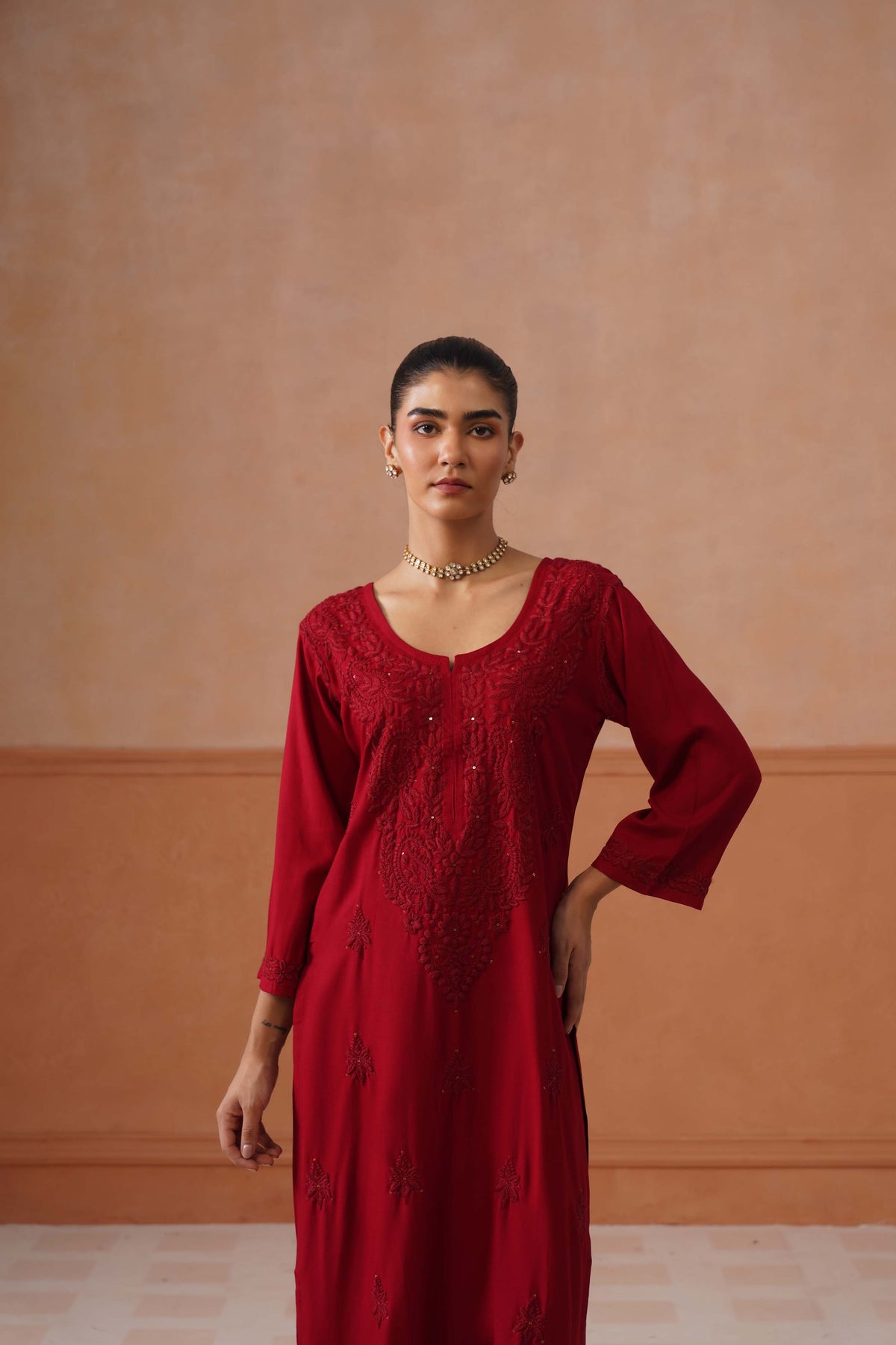 Gulistaan Maroon 2 piece Rayon Kurta Plazzo set