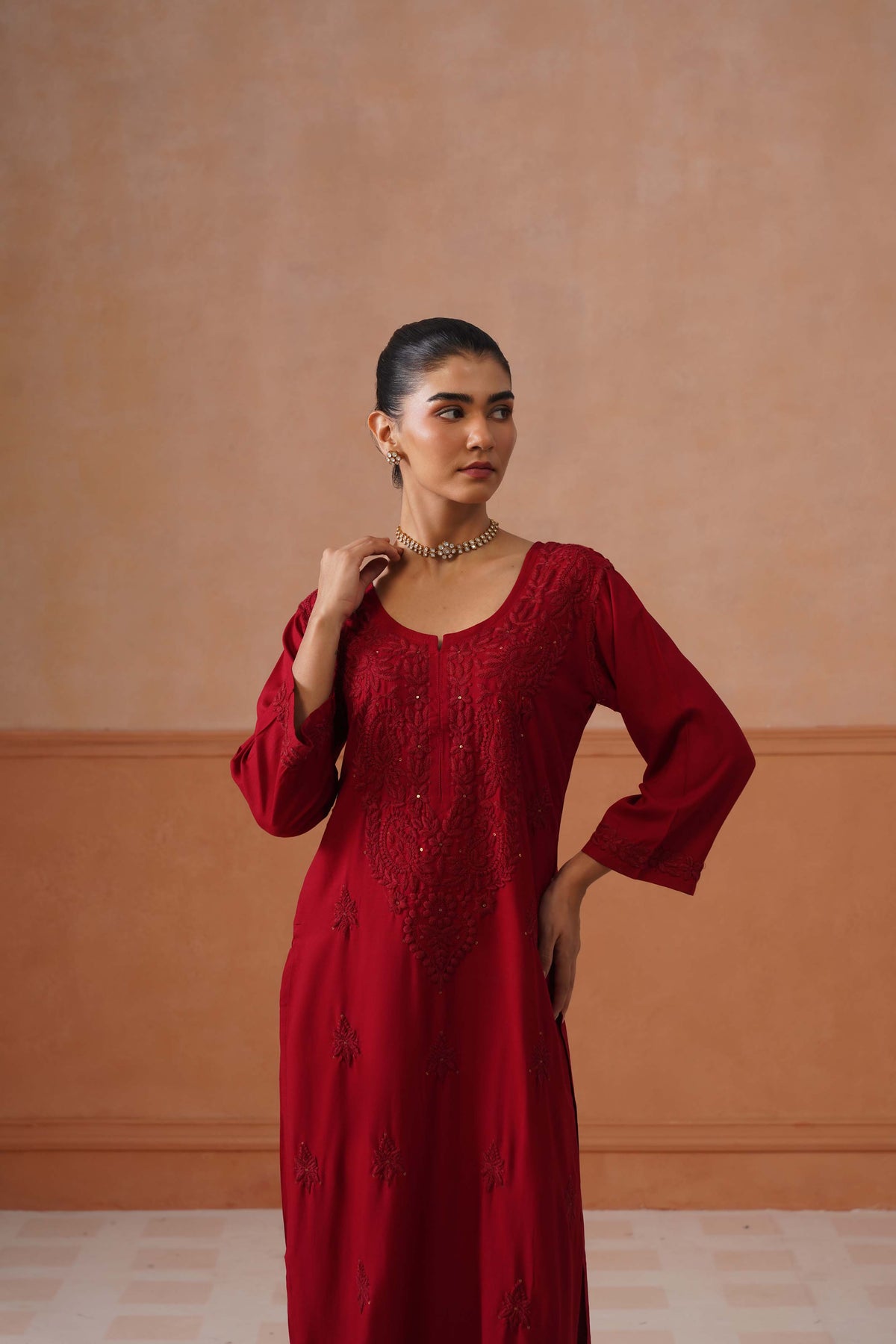 Gulistaan Maroon 2 piece Rayon Kurta Plazzo set
