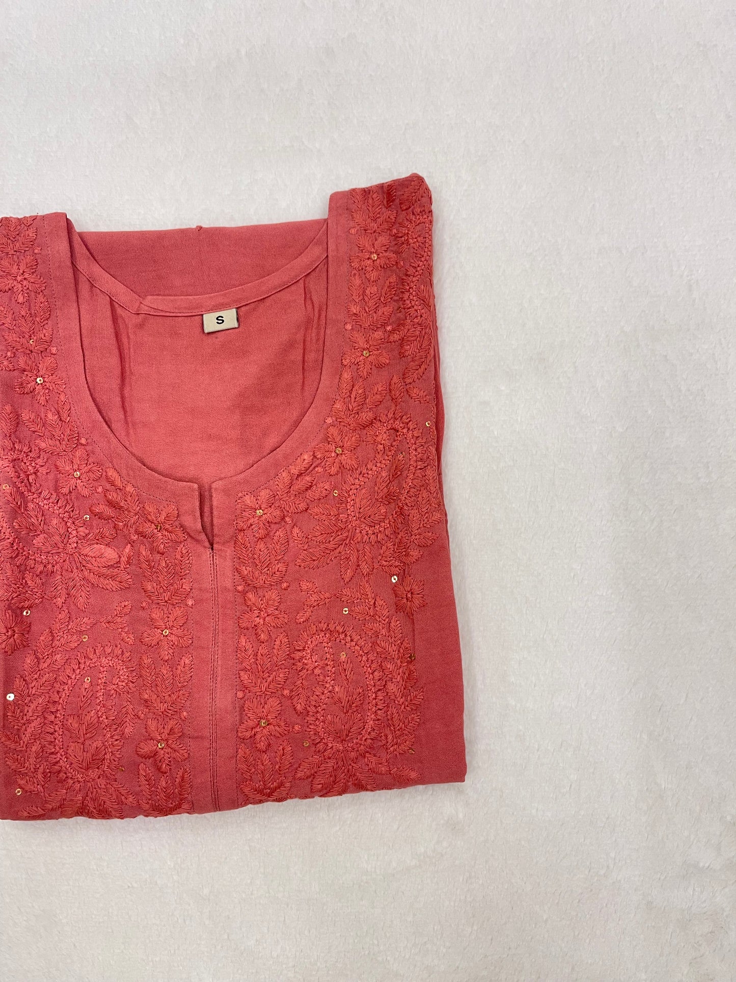 Mirha Coral Pink Rayon Sequin Embllished Long Kurta