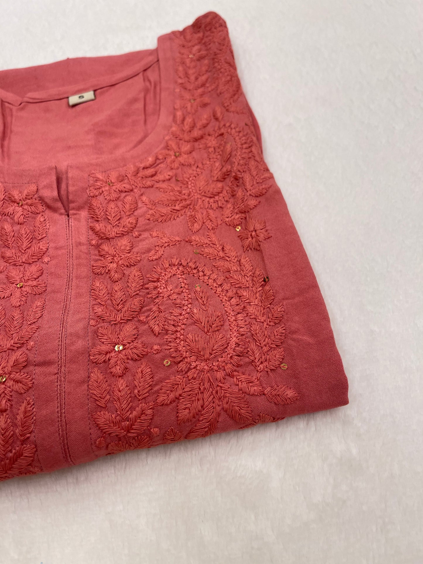 Mirha Coral Pink Rayon Sequin Embllished Long Kurta