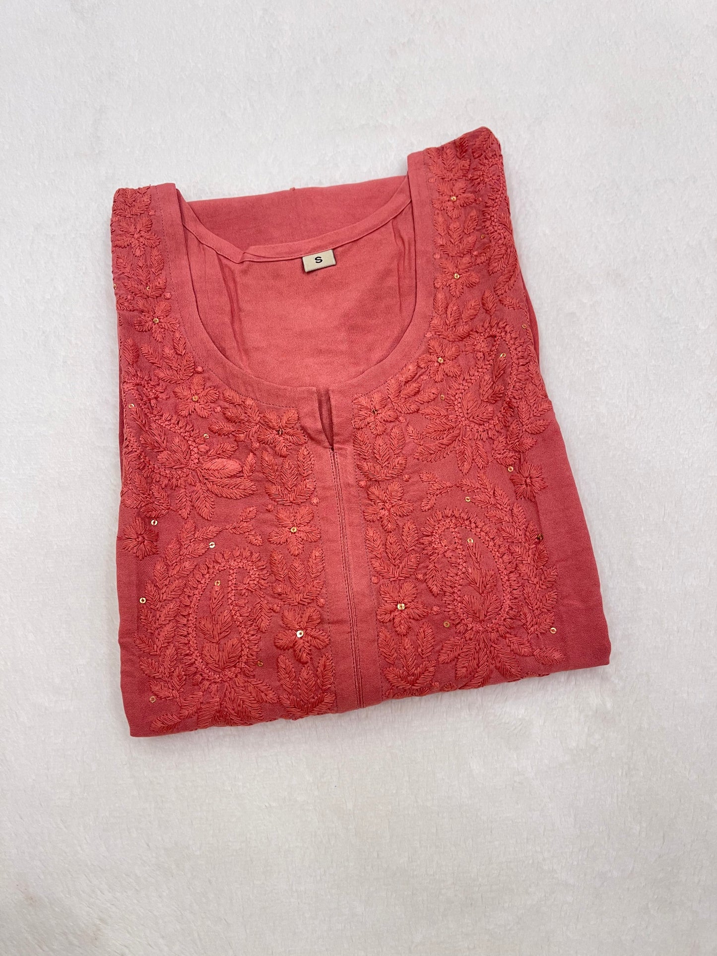 Mirha Coral Pink Rayon Sequin Embllished Long Kurta