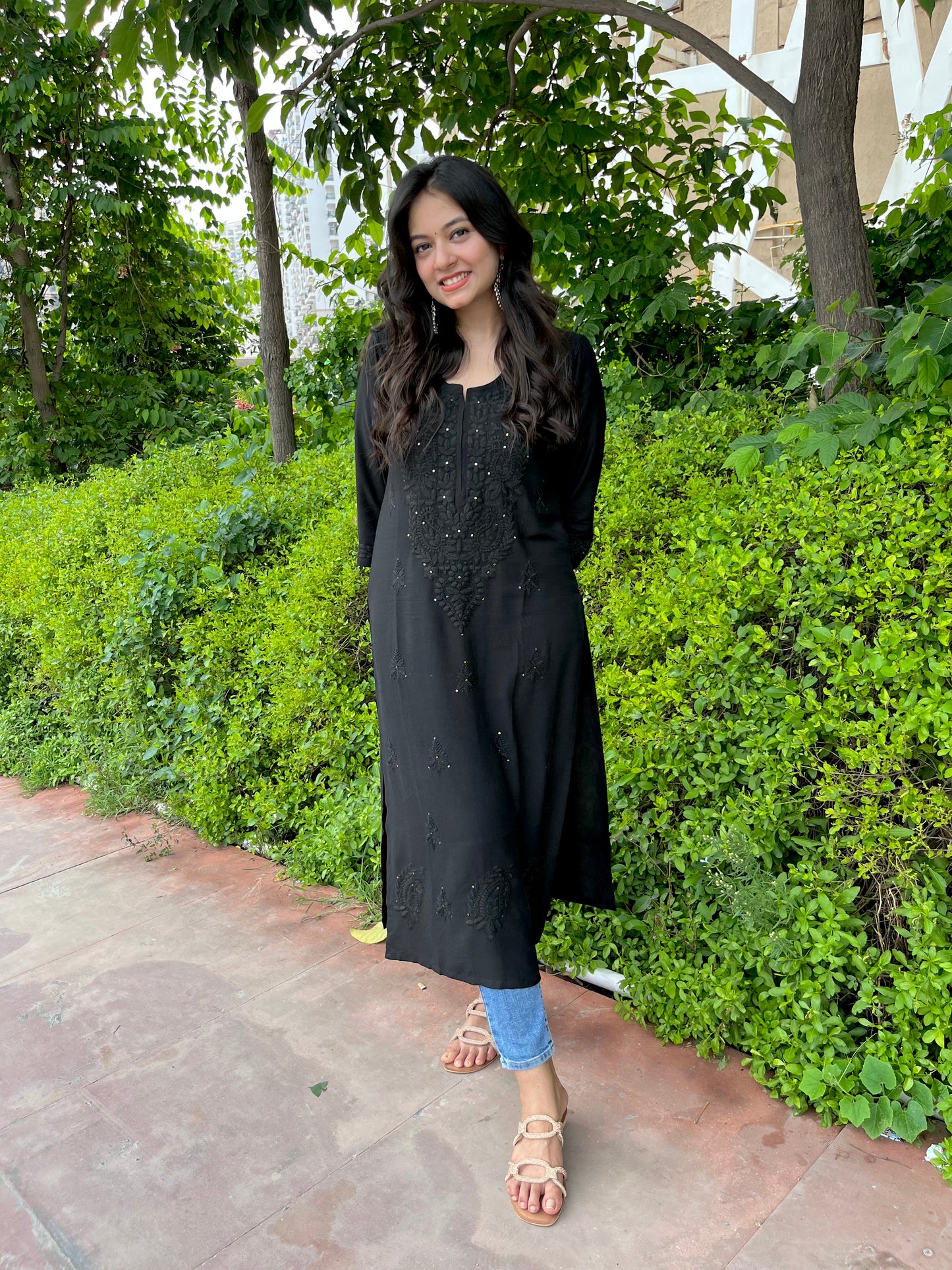 Mirha Black Rayon Sequin Embllished Long Kurta