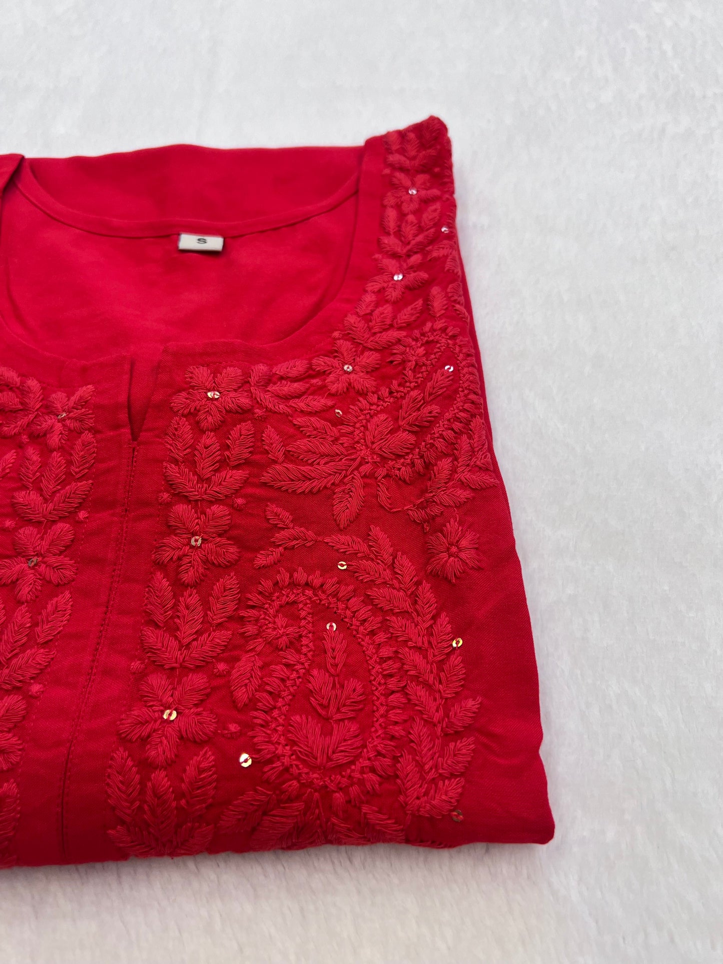 Mirha Red Rayon Sequin Embllished Long Kurta
