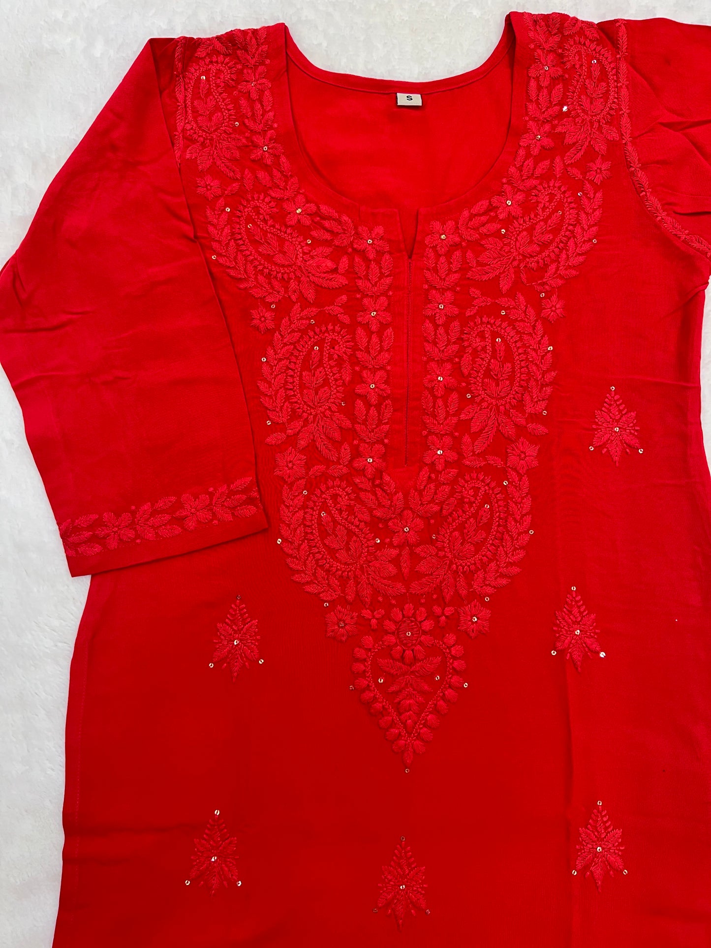 Mirha Red Rayon Sequin Embllished Long Kurta