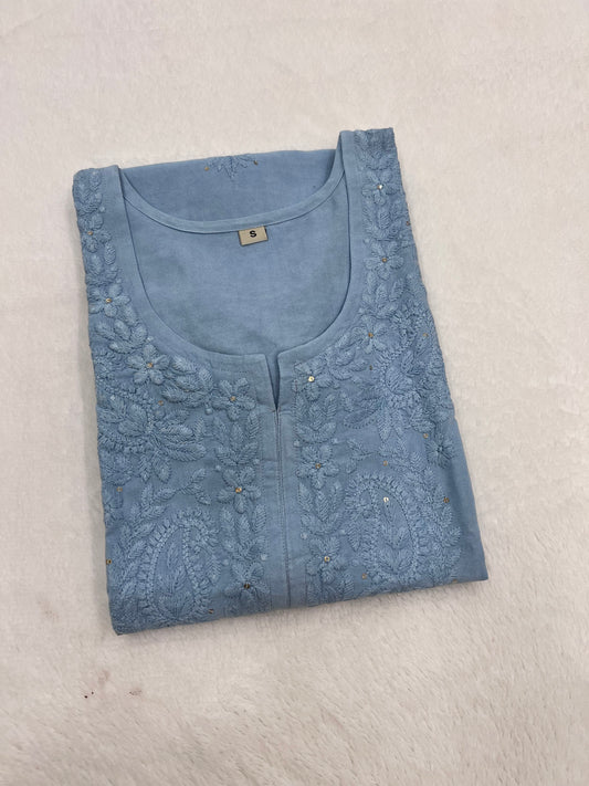 Mirha Light Grey Rayon Sequin Embllished Long Kurta