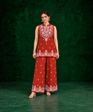Juhi Rust Red Embroidered Kurta with Palazzo Set
